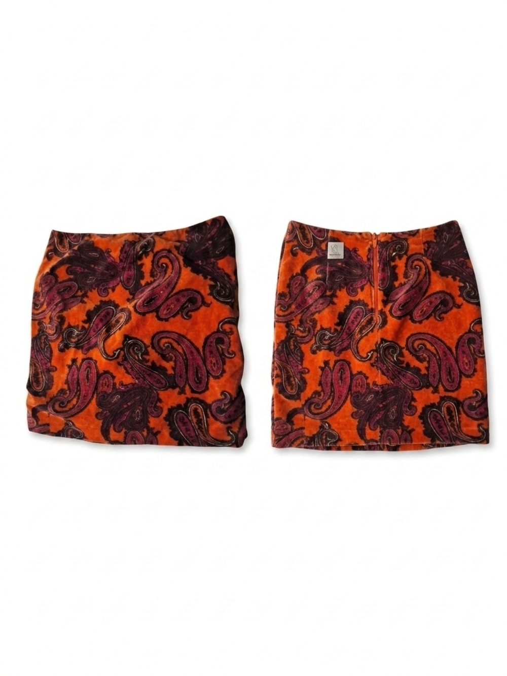 Talbots Orange Paisley Velvet Mini Skirt with Purple Accents